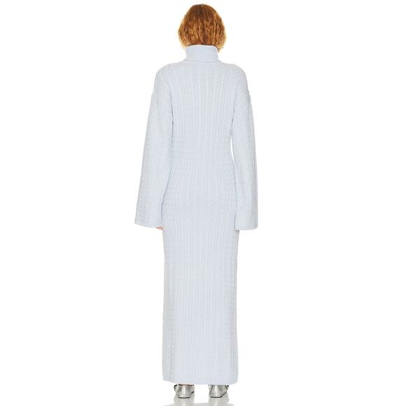 Helsa Shai Cable Knit Maxi Sweater Dress Turtleneck Merino Wool Cashmere Blend S - Picture 3 of 10